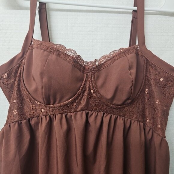 Womens Sz XL Babydoll Camisole Tank Top Brown Coquette  Y2k Style Lace - Picture 2 of 6